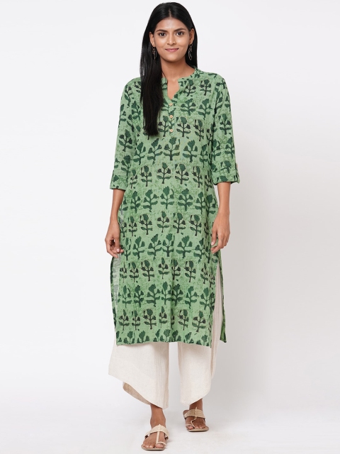 

FASHOR Women Green Printed Straight Kurta