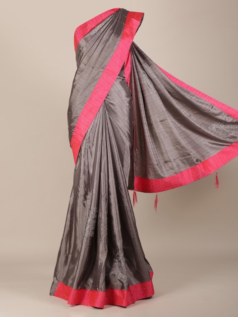 

Pothys Grey & Pink Jute Silk Embellished Saree
