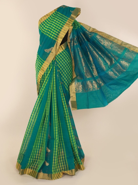 

Pothys Blue & Green Silk Cotton Checked Saree