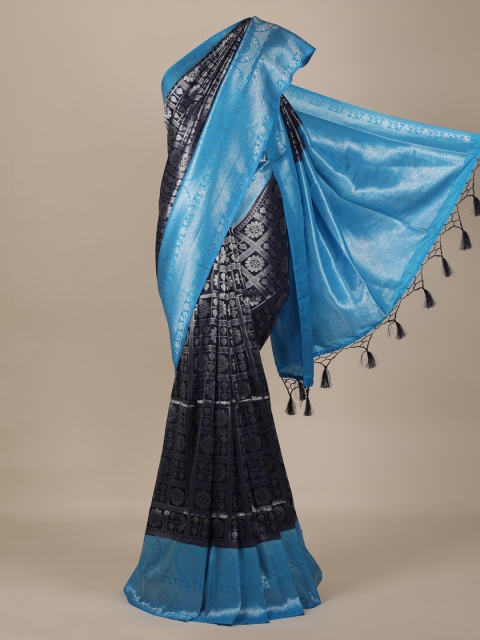

Pothys Blue & Silver-Toned Jute Silk Woven Design Saree