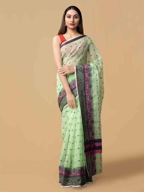 

Unnati Silks Green & Black Pure Cotton Woven Design Kota Handloom Saree