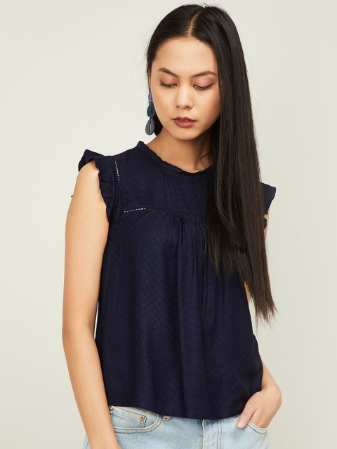 

Ginger by Lifestyle Women Navy Blue Solid Top