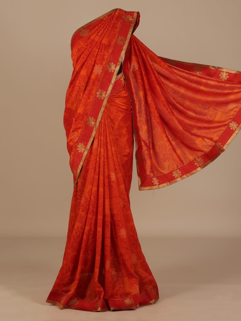 

Pothys Orange Woven Design Poly Chiffon Saree