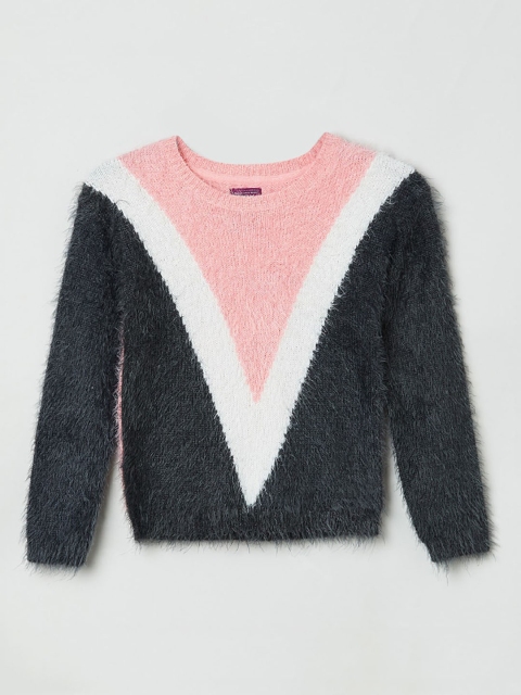 

max Girls Grey & Pink Colourblocked Sweatshirt