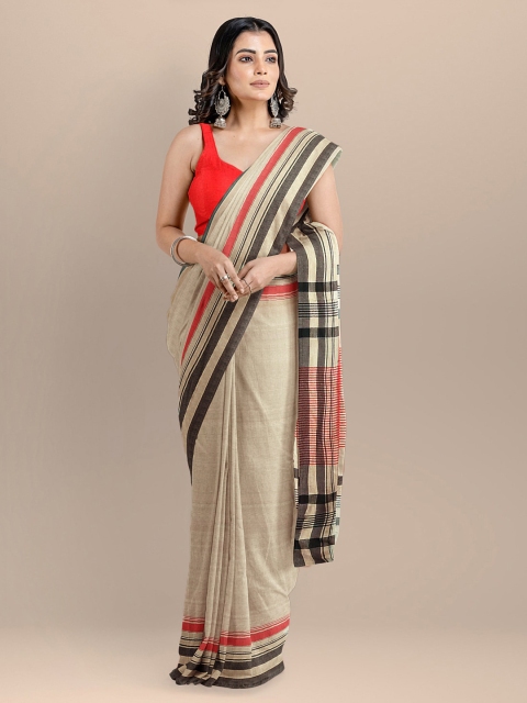 

BharatSthali Beige & Black Pure Cotton Woven Design Maheshwari Saree