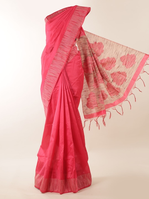 

Pothys Pink & Cream-Coloured Jute Silk Solid Saree