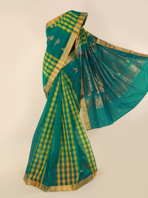 

Pothys Green Checked Silk Cotton Saree