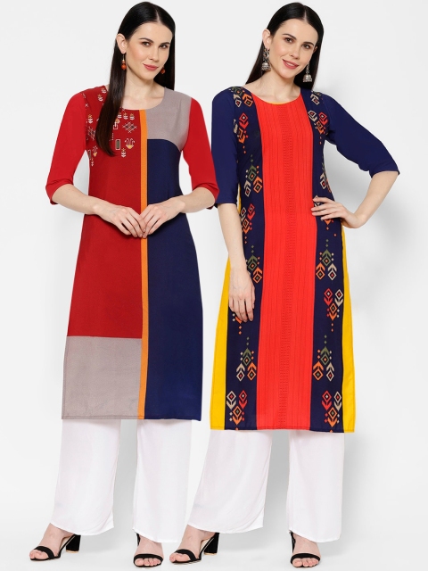 

7Threads Women Pack of 2 Printed Straight Kurta, Multi