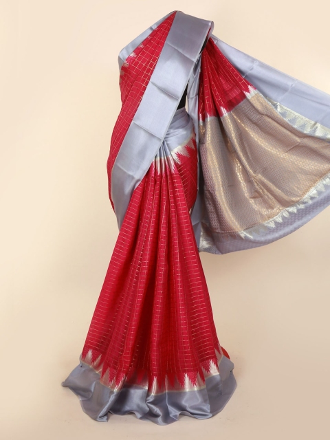 

Pothys Red & Grey Pure Silk Checked Saree
