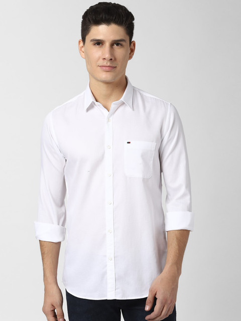 

Peter England Casuals Men White Slim Fit Solid Cotton Casual Shirt