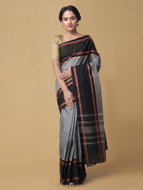 

Unnati Silks Grey & Black Pure Cotton Colourblocked Kanjeevaram Saree