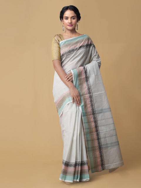

Unnati Silks White Pure Cotton Solid Kanjeevaram Saree