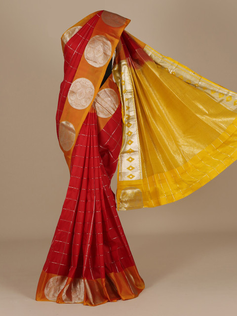 

Pothys Red & Yellow Pure Silk Striped Saree