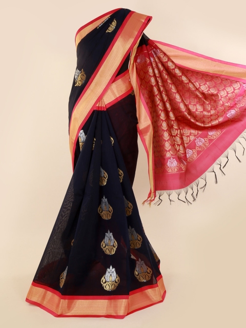 

Pothys Navy Blue & Pink Silk Cotton Woven Design Saree