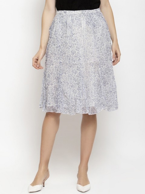 

Purple State Women White & Blue Printed A-Line Skirt