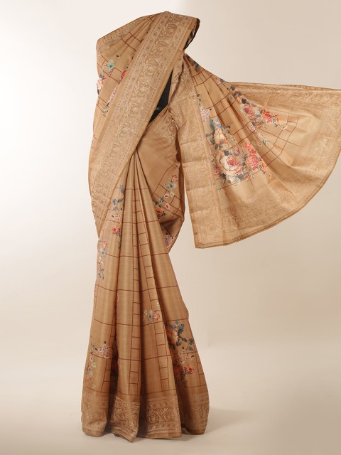 

Pothys Brown Checked Jute Silk Saree