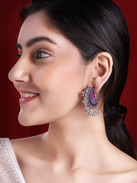 Rubans Silver-Plated & Purple Contemporary Drop Earrings