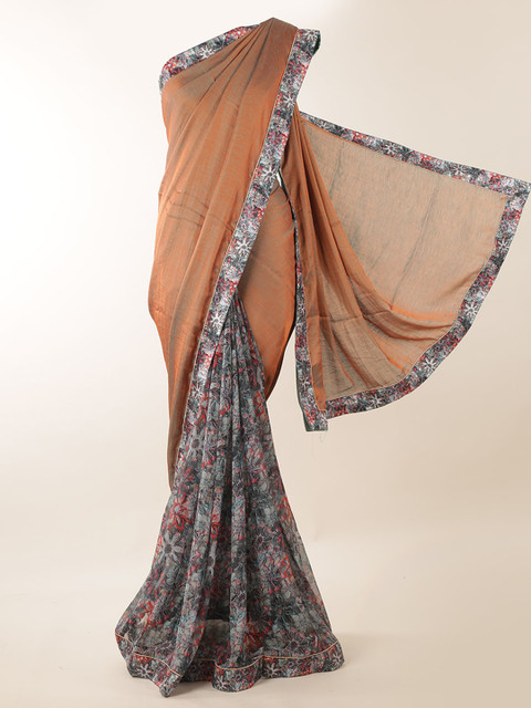 

Pothys Brown & Grey Jute Silk Printed Saree