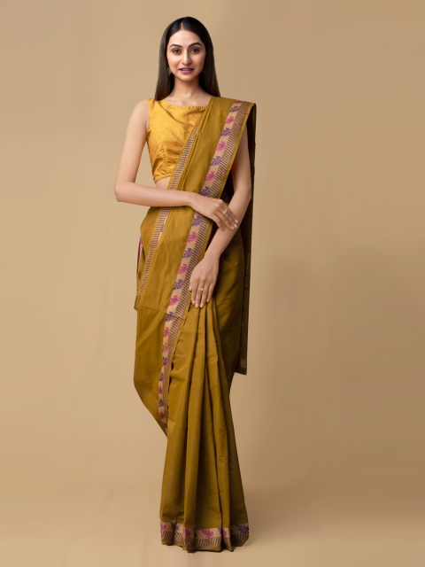 Unnati Silks Yellow Pure Cotton Woven Design Kanjeevaram Saree