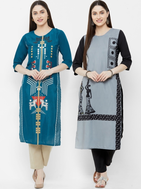 

7Threads Women Pack of 2 Printed Straight Kurta, Multi