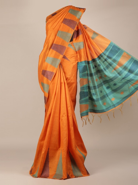 

Pothys Orange Solid Jute Silk Saree