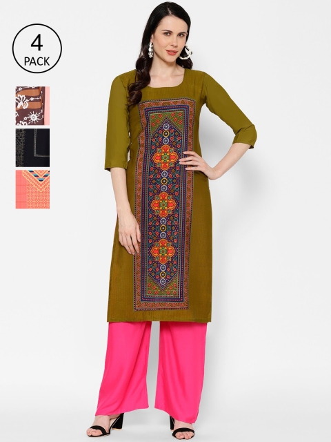 

7Threads Women Multicoloured Set of 4 Printed Straight Kurta, Multi