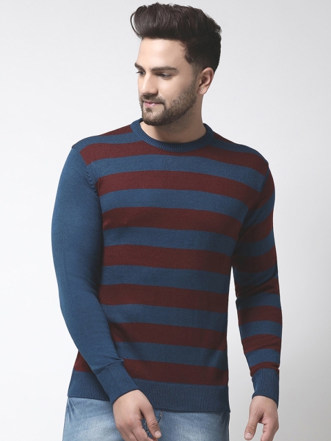 

Club York Men Blue & Maroon Striped Pullover Sweater