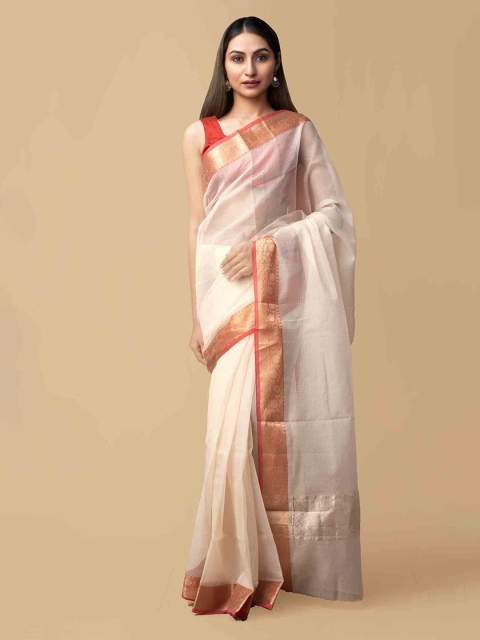 

Unnati Silks Cream-Coloured Pure Cotton Solid Kota Saree