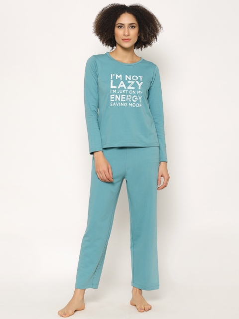 

HOUSE OF KKARMA Women Teal Blue Printed Night Suits