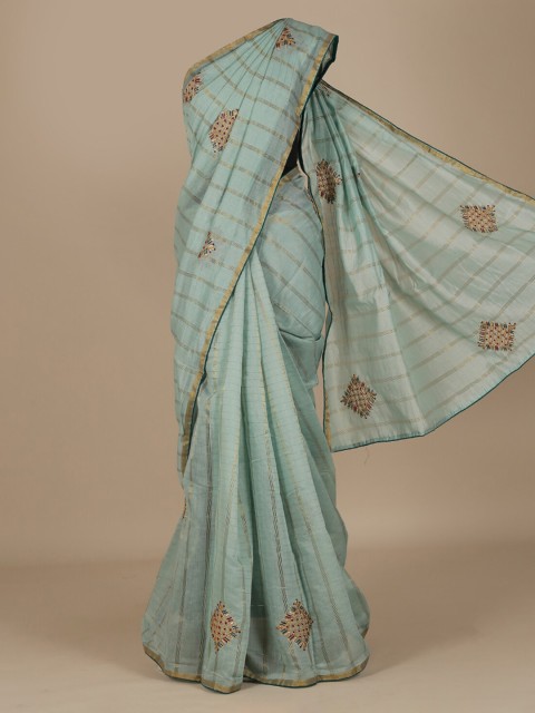 

Pothys Blue Checked Linen Blend Saree