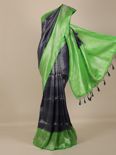 

Pothys Blue & Green Jute Silk Woven Design Saree