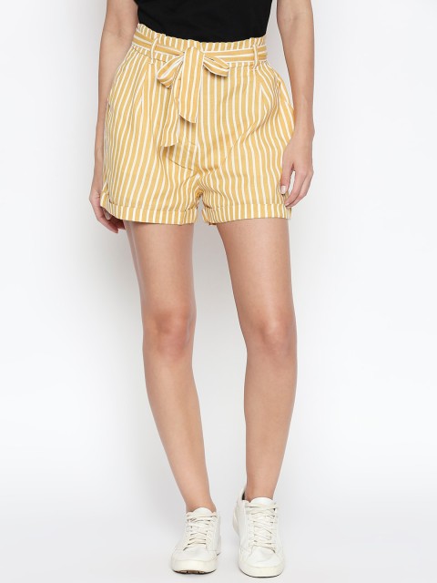 

People Women Yellow Striped Regular Fit Regular Shorts