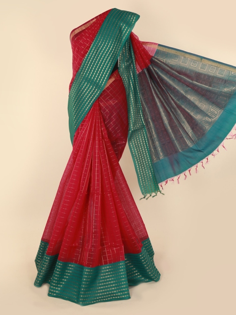 

Pothys Red & Green Silk Cotton Checked Saree