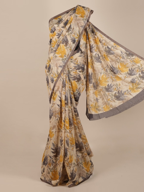

Pothys Beige & Yellow Linen Blend Printed Saree