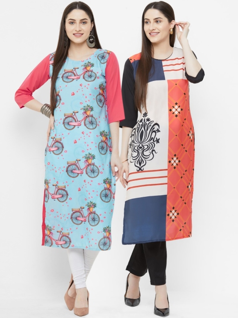 

7Threads Women Pack of 2 Multicoloured Printed Straight Kurtas, Multi