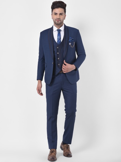 

LUXURAZI Men Blue Solid Tailored-Fit Single-Breasted Three-Piece Suit