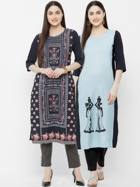 

7Threads Women Pack of 2 Multicoloured Printed Straight Kurtas, Multi