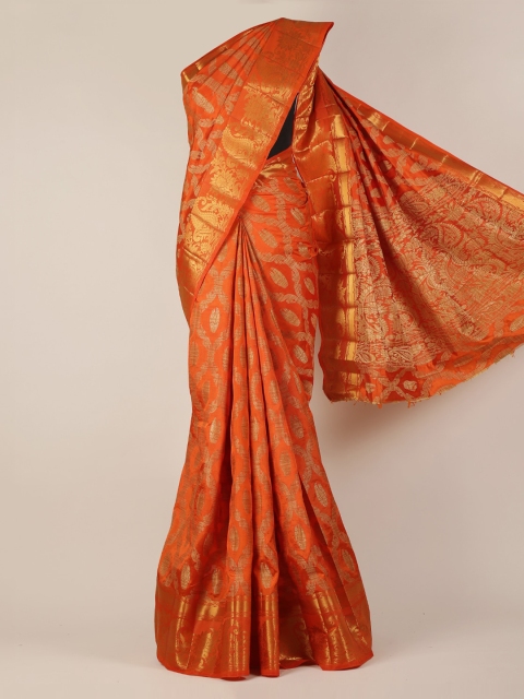 

Pothys Orange & Gold-Toned Jute Silk Printed Saree