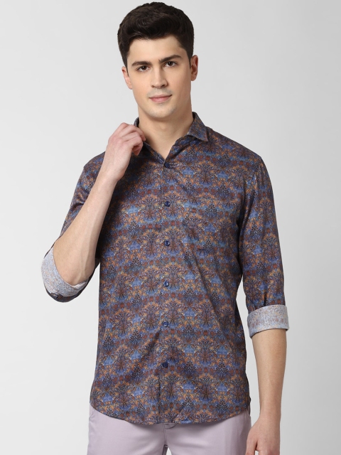 

Peter England Elite Men Blue & Brown Slim Fit Printed Cotton Casual Shirt