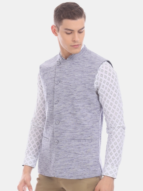 

True Blue Men Blue Self Design Nehru Jacket