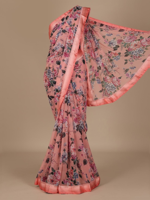 

Pothys Pink Printed Poly Chiffon Saree