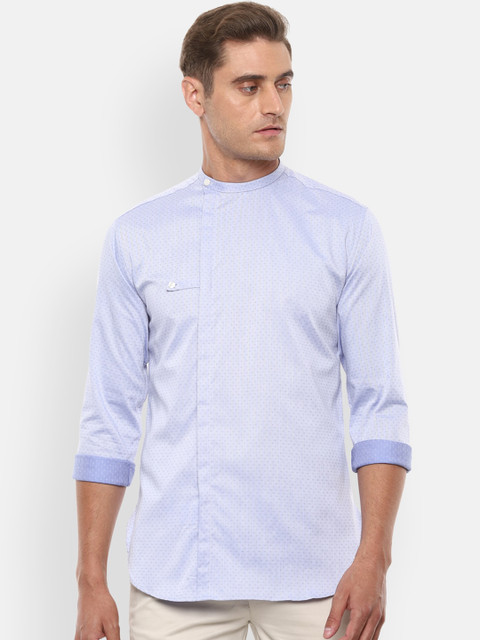 

V Dot Men Blue Slim Fit Printed Cotton Casual Shirt