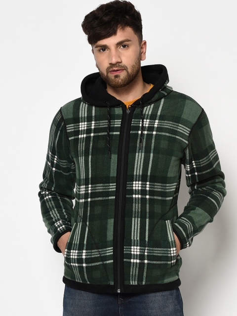 

Octave Men Green & Off-White Checked Hooded Sweatshirt