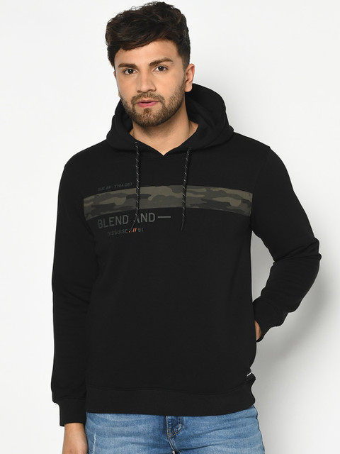 

Octave Men Black & Olive Green Printed Hooded Sweatshirt