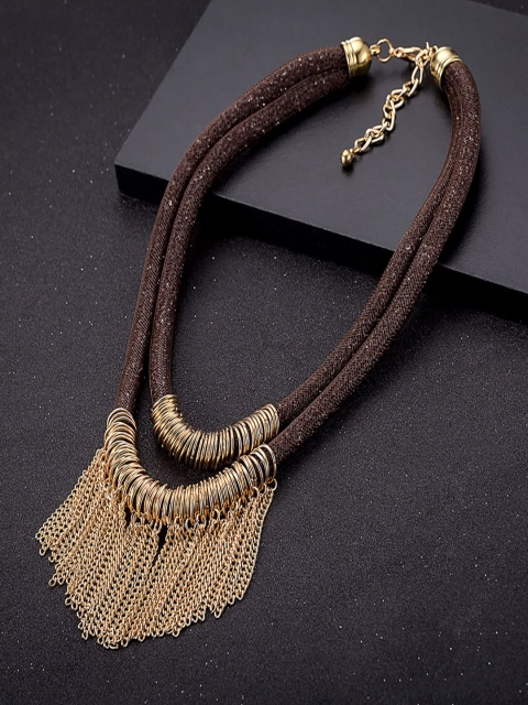 

AQUASTREET Gold-Plated Brown Tassel Tribal Necklace