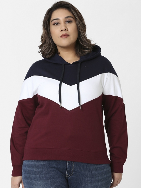 

MARCA Bold Women Maroon & Navy Blue Colourblocked Hooded Sweatshirt