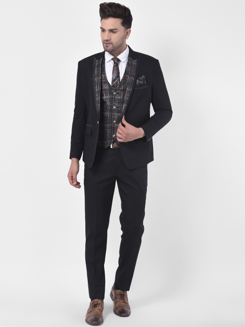 

LUXURAZI Men Black Solid Tailored-Fit Single-Breasted Three-Piece Party Suit