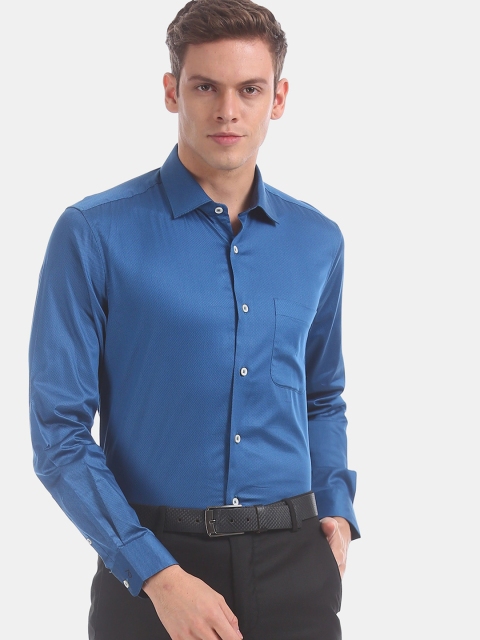 

AD By Arvind Men Blue Regular Fit Solid Cotton Formal Shirt