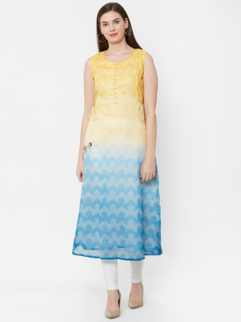 

Juliet Women Yellow & Blue Printed A-Line Kurta