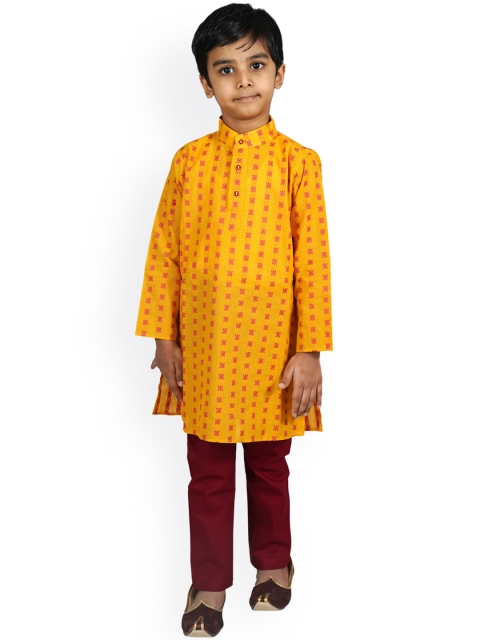

mittenbooty Boys Yellow & Maroon Woven Design Kurta with Pyjamas